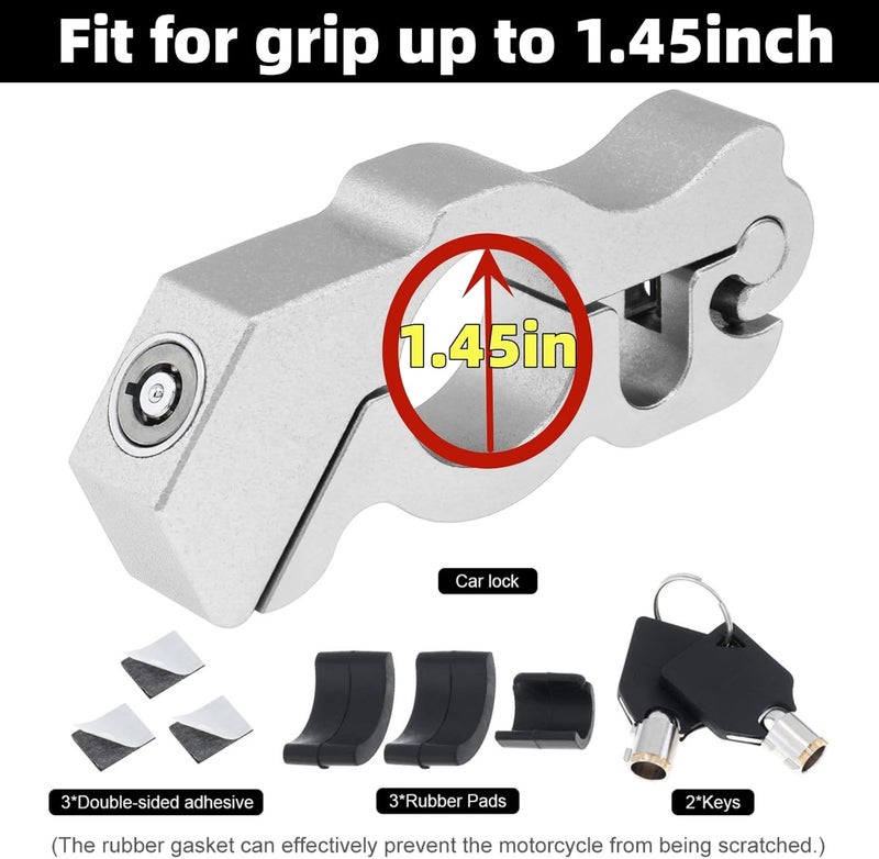 Windance 2Pack Heavy Duty Motorcycle Anti Theft Handlebar Throttle Security Lock Front Brake Lever Lock on Dirt Bike Moped Scooter ATV (Silver) - Image 3